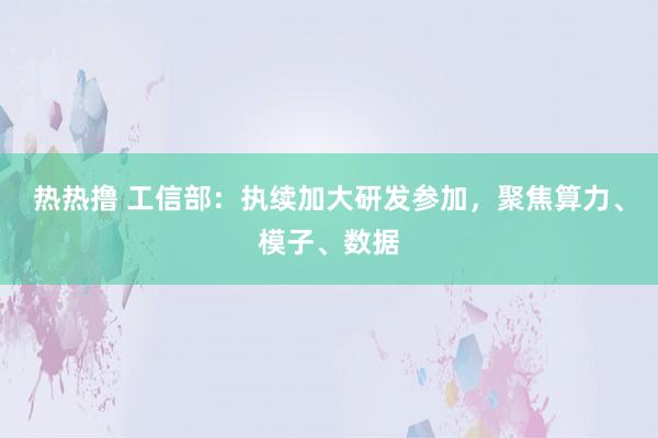 热热撸 工信部：执续加大研发参加，聚焦算力、模子、数据
